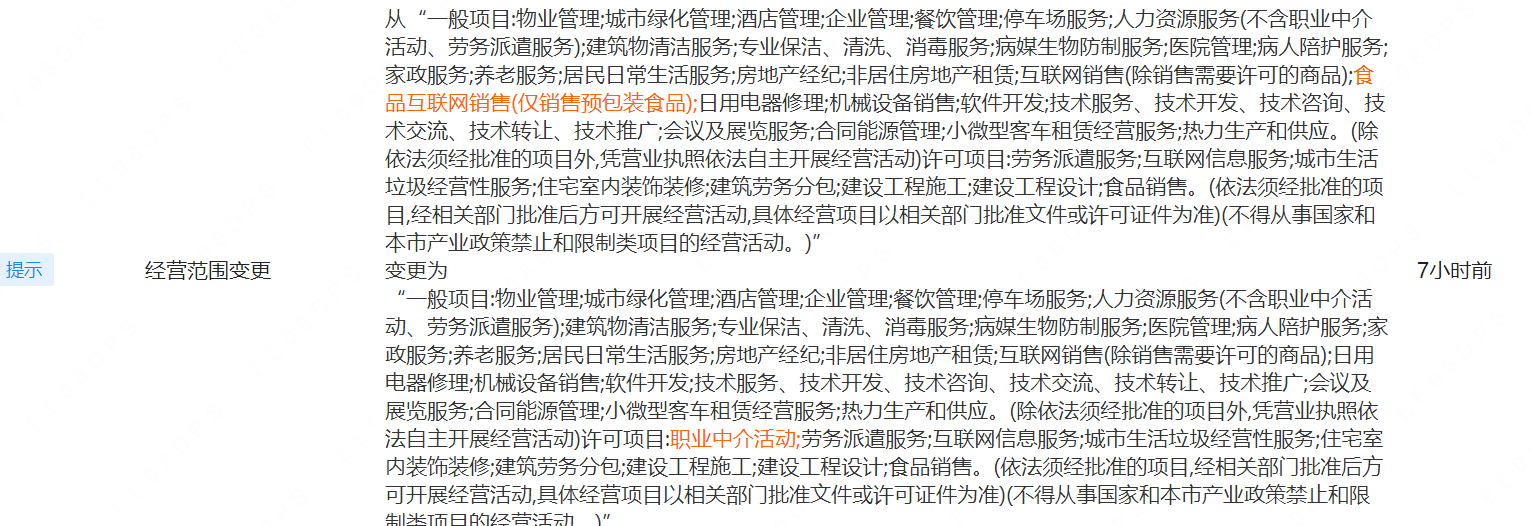 滿天星物業(yè)經營范圍新增職業(yè)中介活動